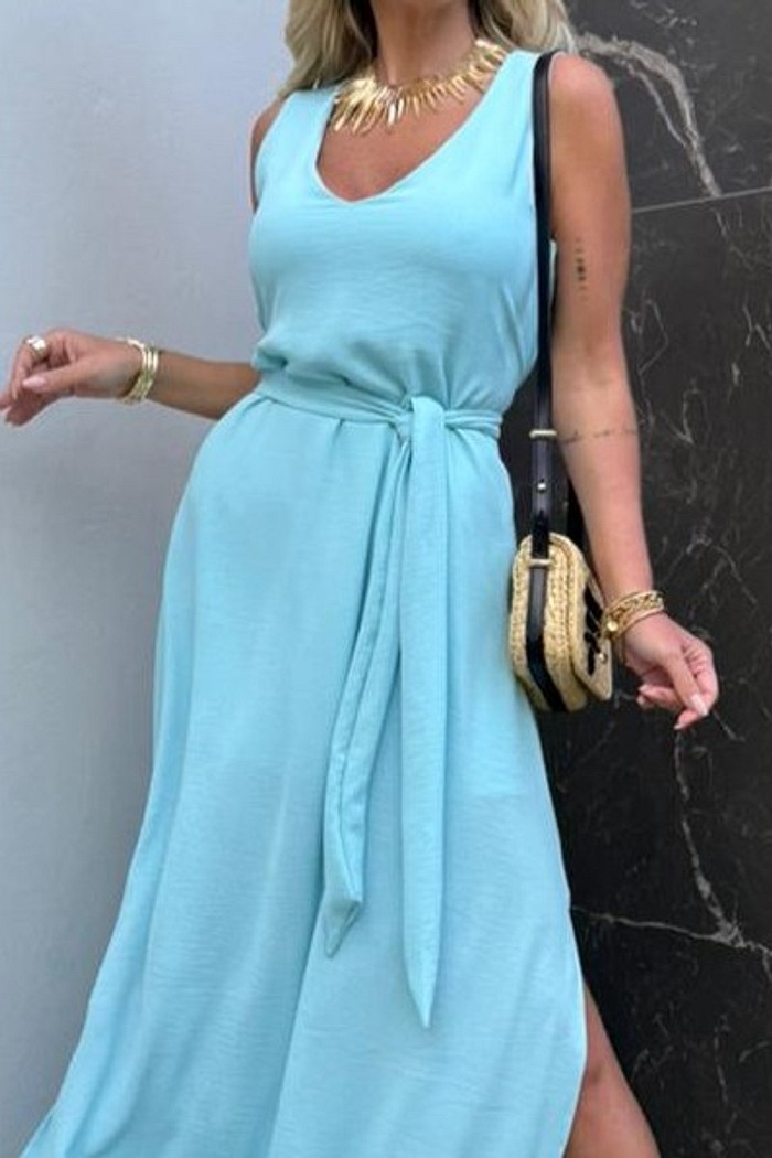 Vestido Longo Amarração Eden Azul Tiffany