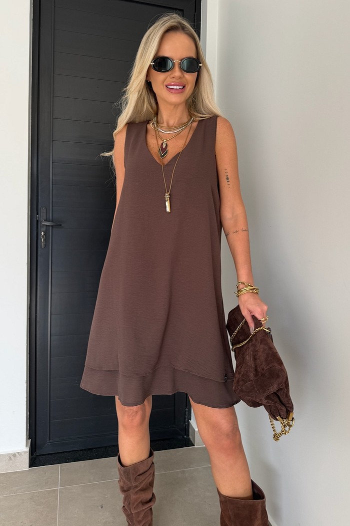 Vestido Maya Mais Comprido Marrom Escuro