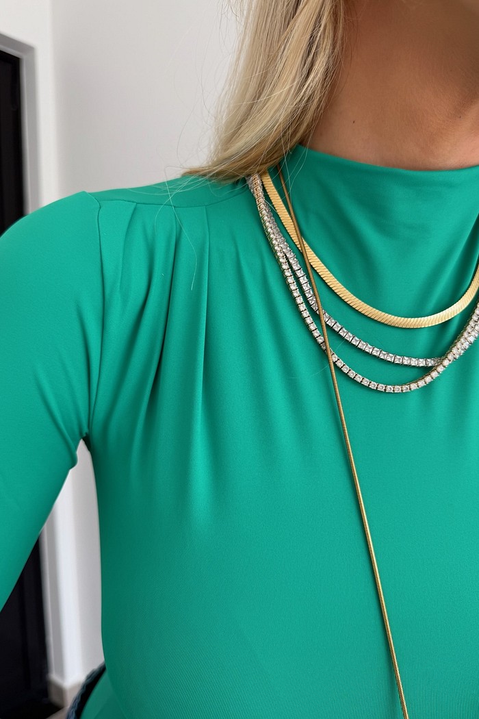 Blusa Manga Longa Drapeado No Ombro Verde