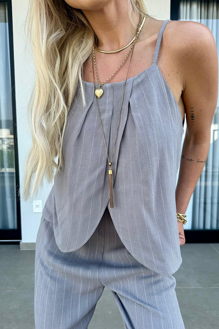 Blusa Linho Risca de Giz Cinza