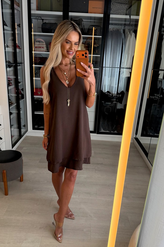 Vestido Maya Mais Comprido Marrom Escuro