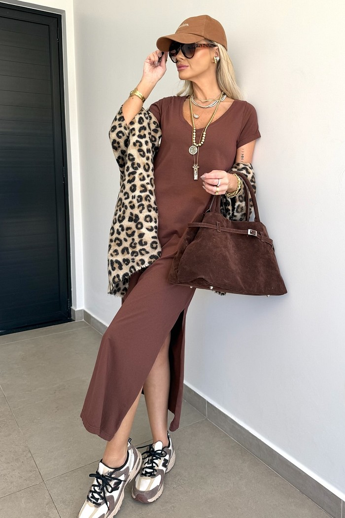 Vestido Midi V Marrom