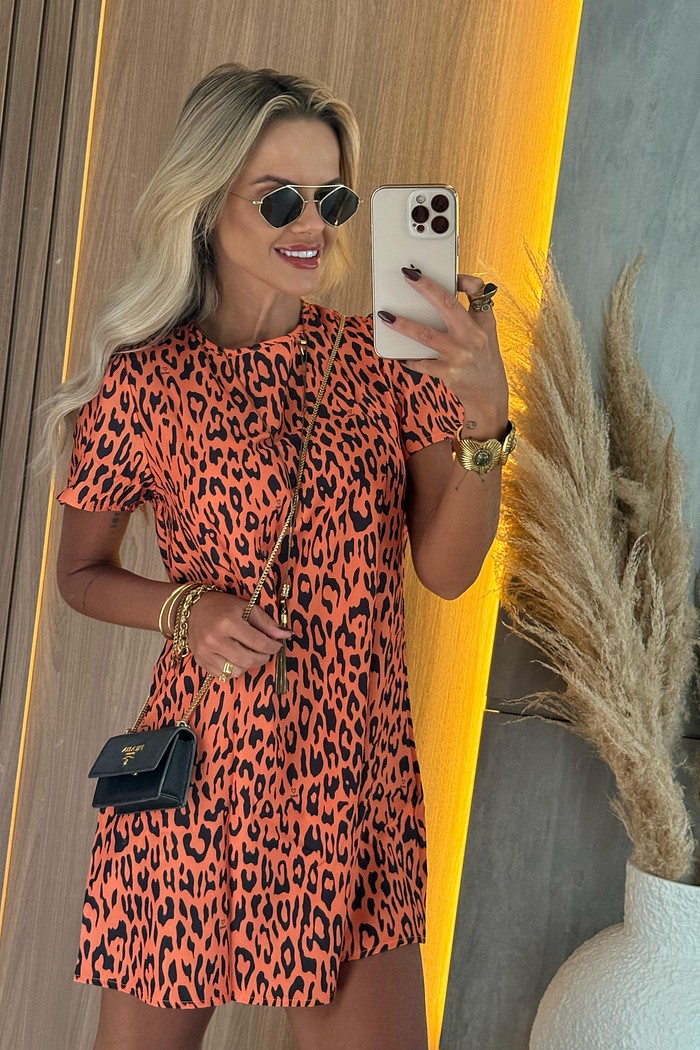 Vestido Lindsay Manga Curta Laranja