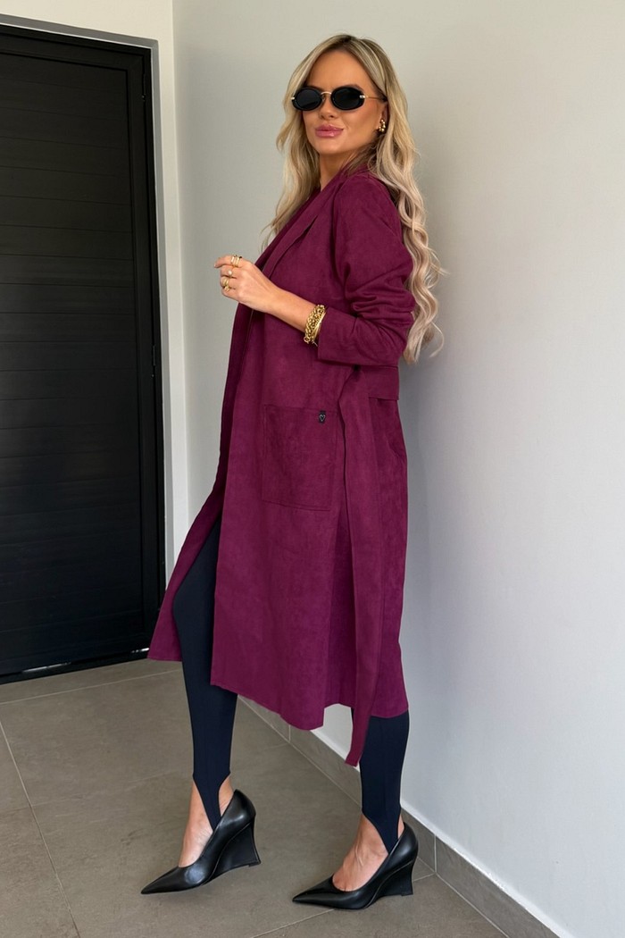 Casaco Longo Suede Bordô