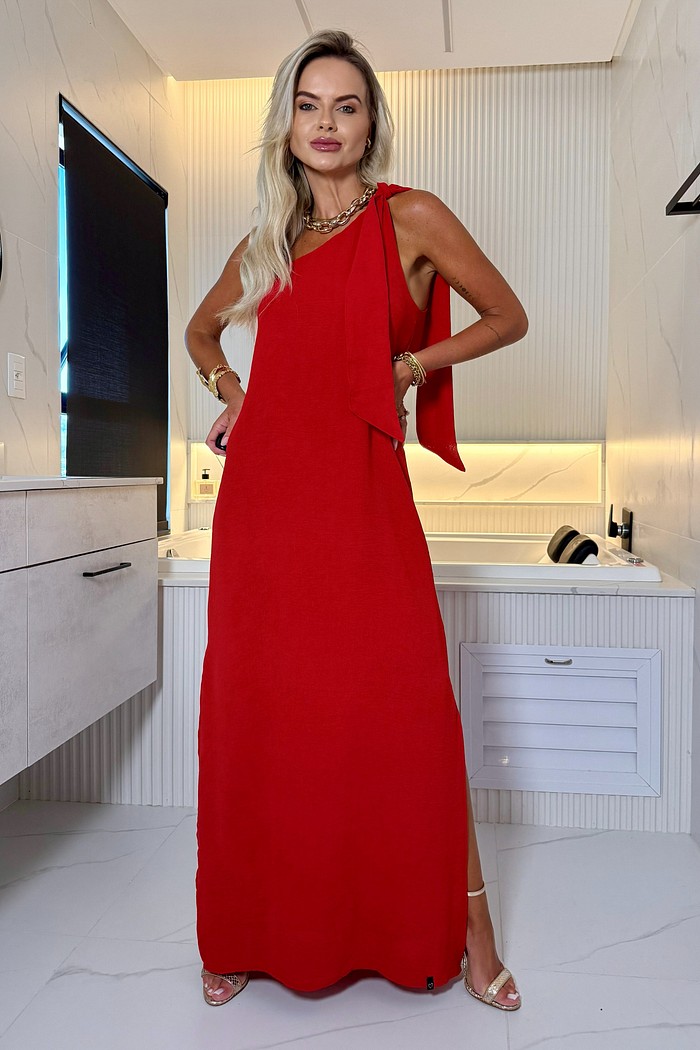 Vestido Longo Ombro Só Capri Vermelho Scarlet