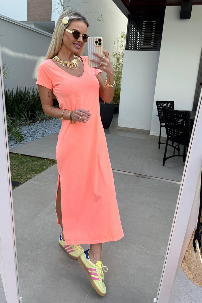 Vestido Midi V Coral