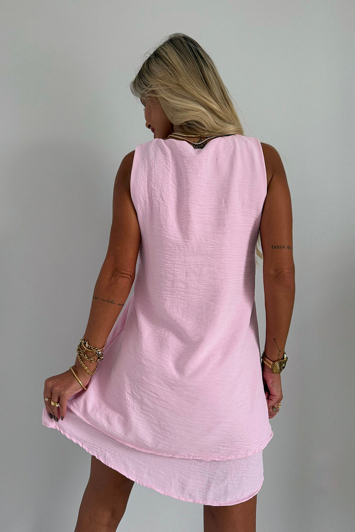 Vestido Curto Maya Sem Mangas Rosa Baby