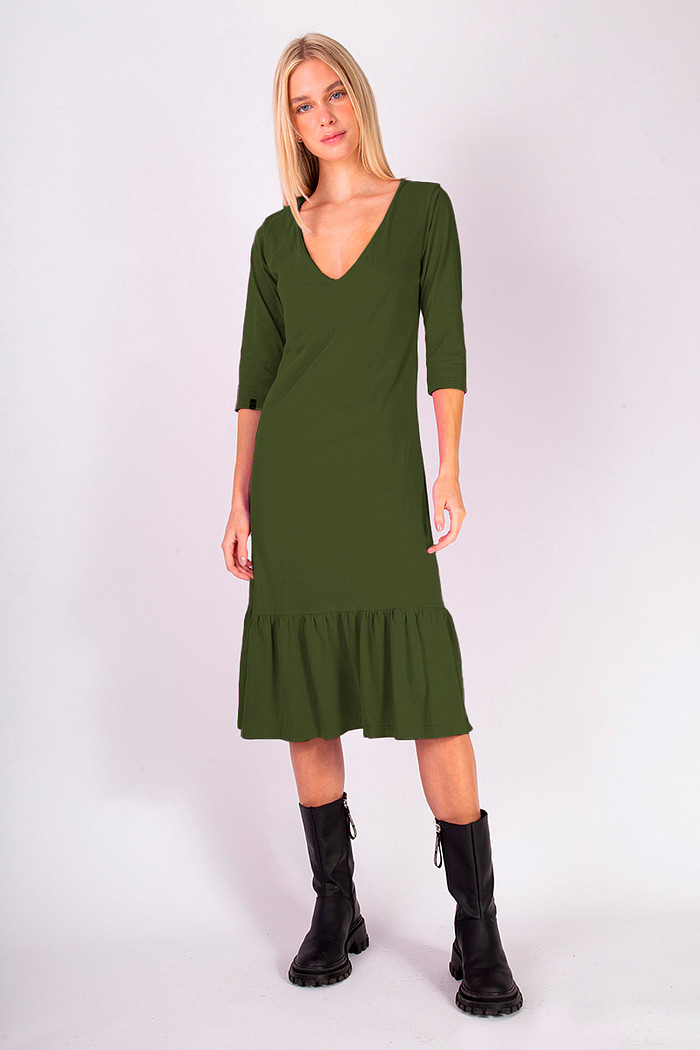 Vestido Midi Babado Verde Militar