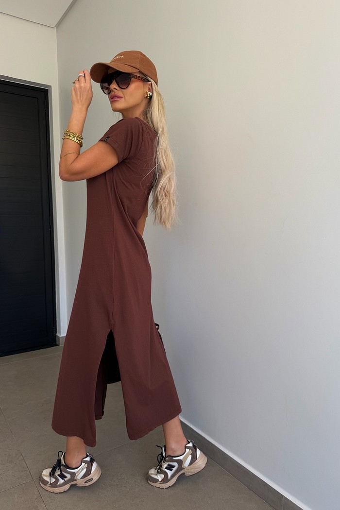 Vestido Midi V Marrom
