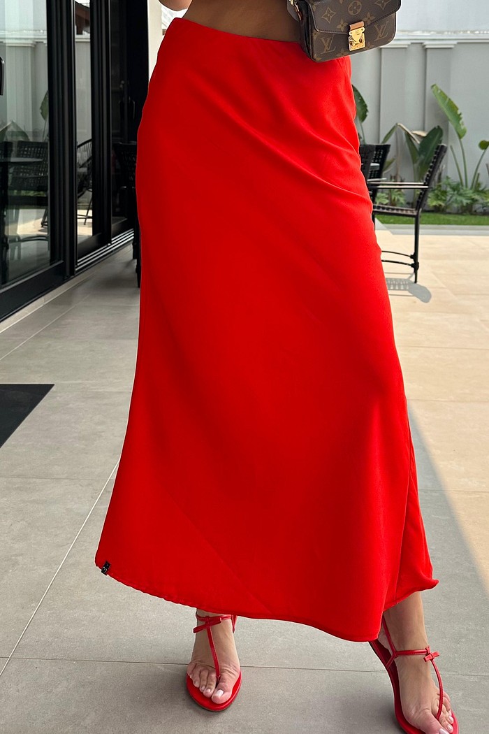 Saia Midi Cetim Cloe Vermelho