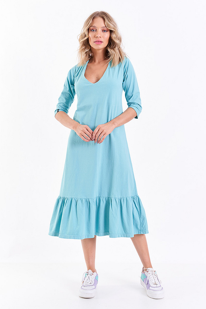 Vestido Midi Babado Verde Acqua