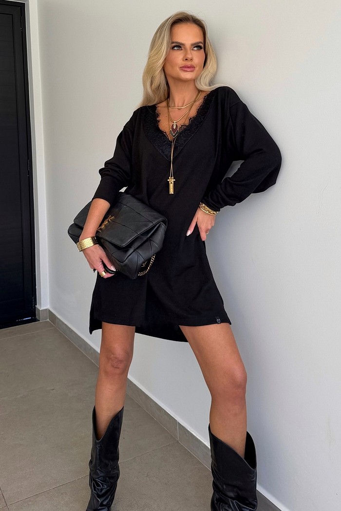 Vestido Lanzinha Com Renda Preto