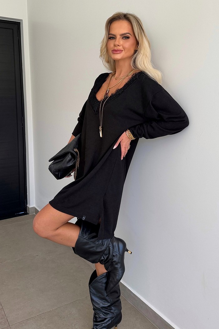 Vestido Lanzinha Com Renda Preto