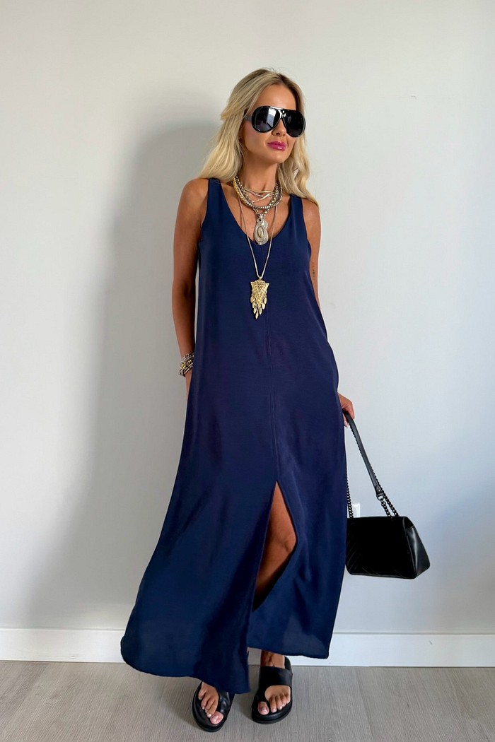 Vestido Midi Mahina Azul Marinho