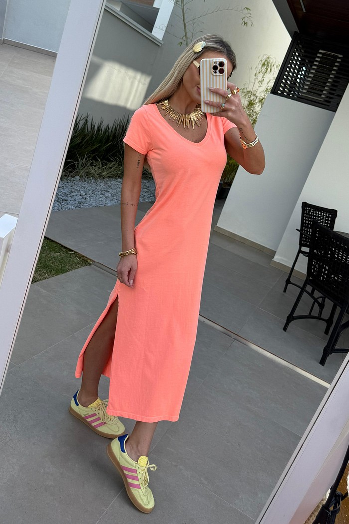 Vestido Midi V Coral