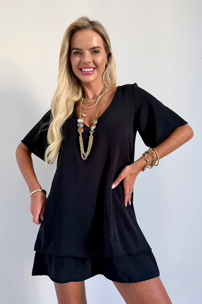 Vestido Curto Maya Manga Curta Preto