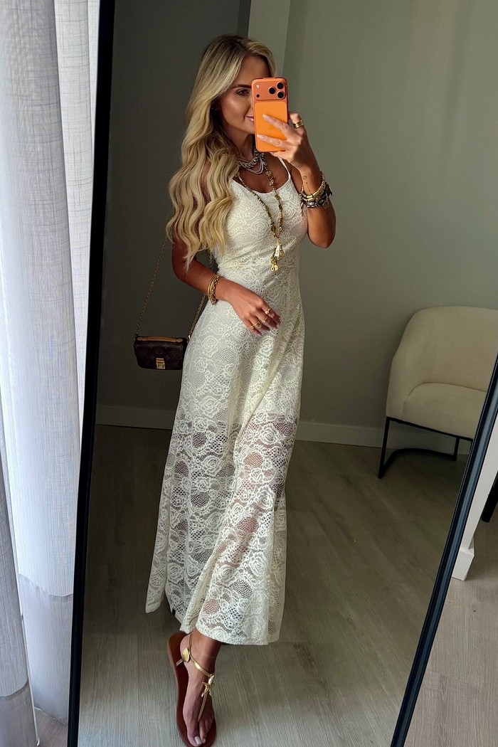 Vestido Midi Renda Paris Off White