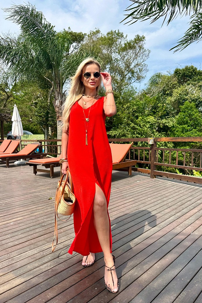 Vestido Midi Mahina Vermelho