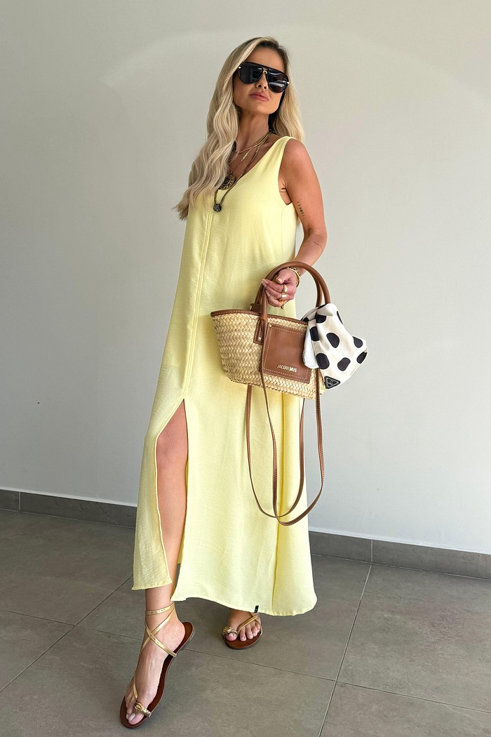 Vestido Midi Mahina Amarelo Manteiga