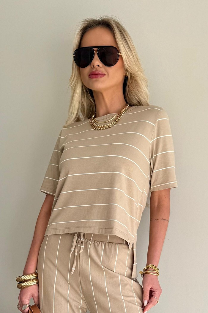 Blusa Malha Listras Nude