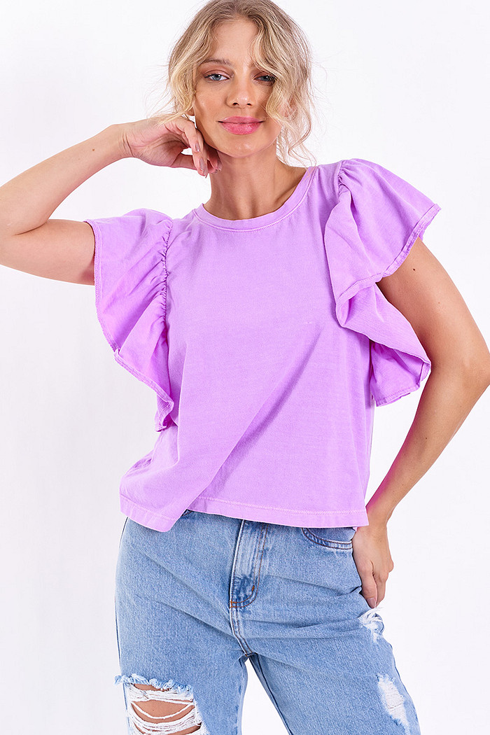 Blusa Babado na Manga Violeta