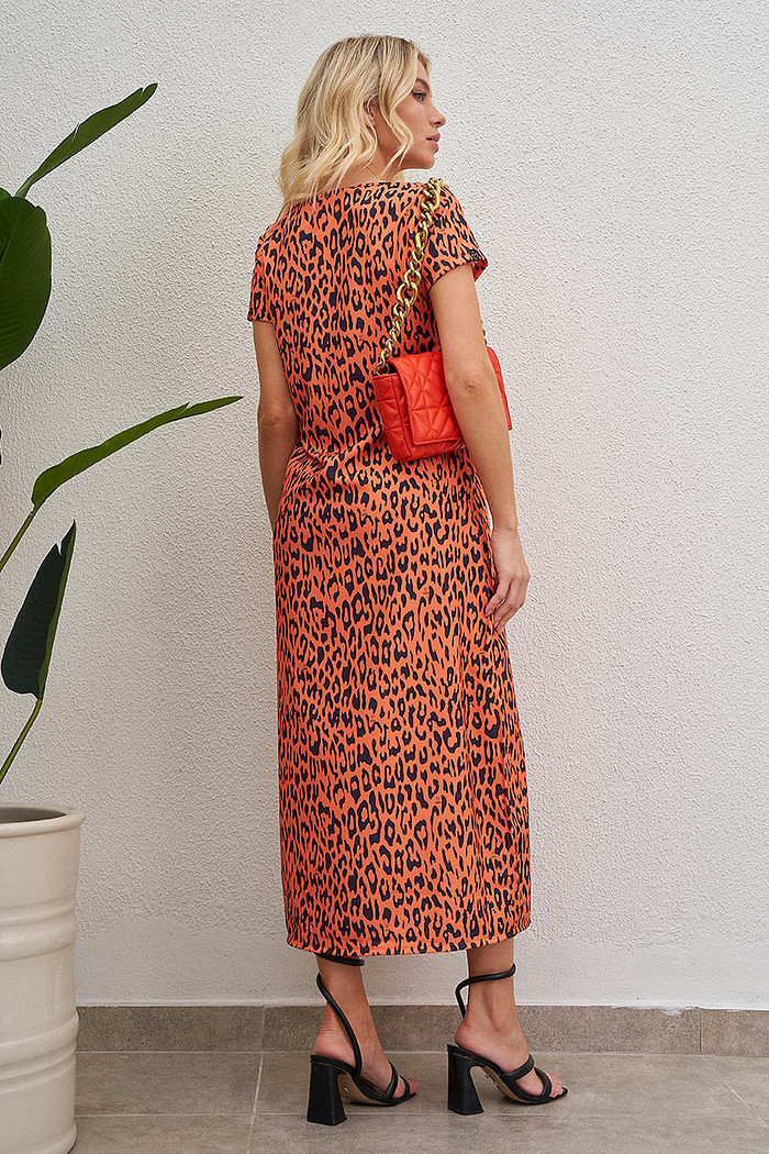 Vestido Midi Animal Print Laranja