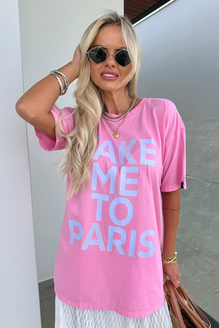 T-Shirt Alongada Take Me To Paris Rosa