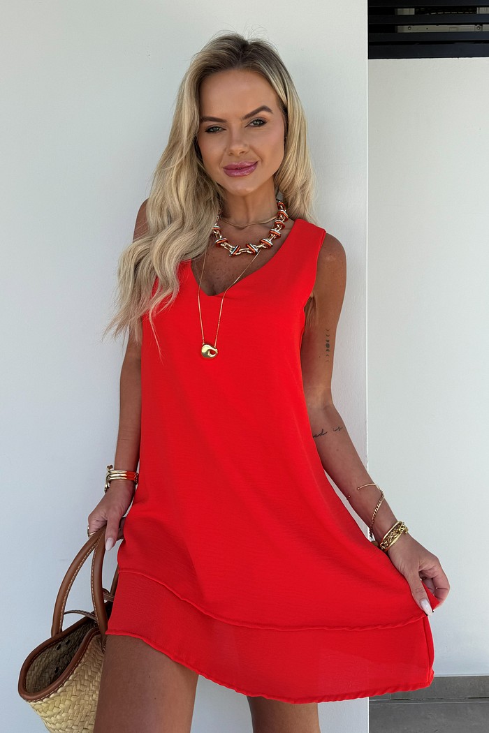 Vestido Maya Sem Mangas Vermelho