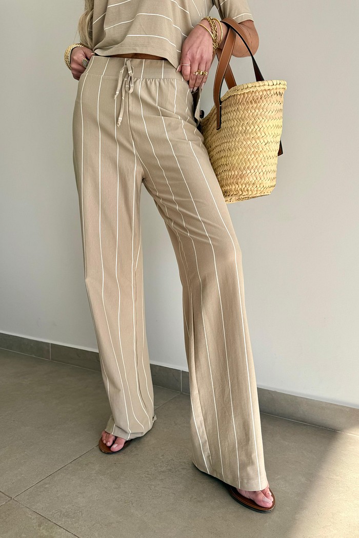 Calça Malha Listras Nude