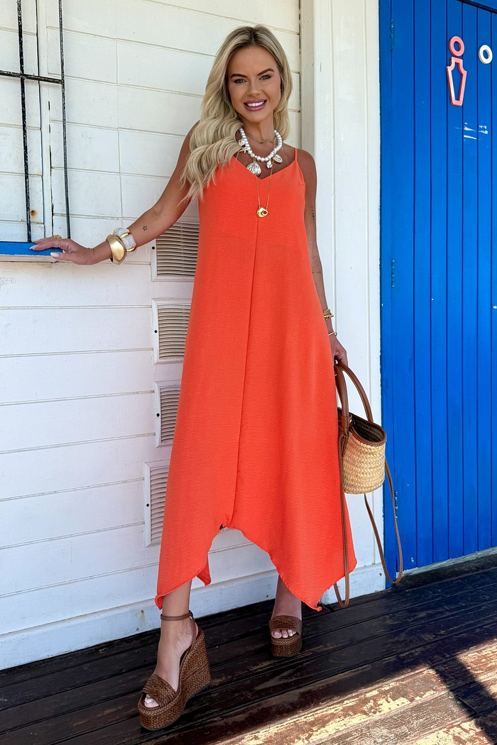 Vestido Midi Pontas Aura Laranja