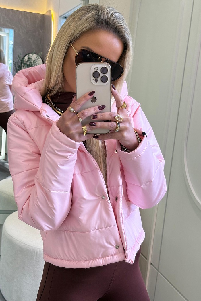 Jaqueta Puffer Capuz Rosa