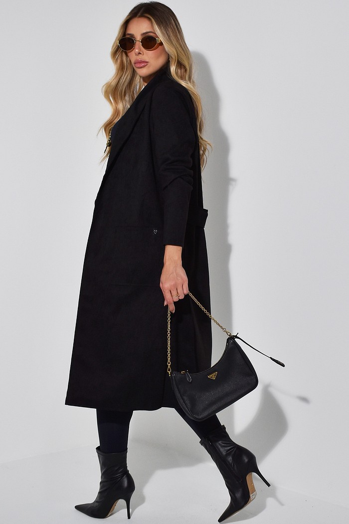 Casaco Longo Suede Preto