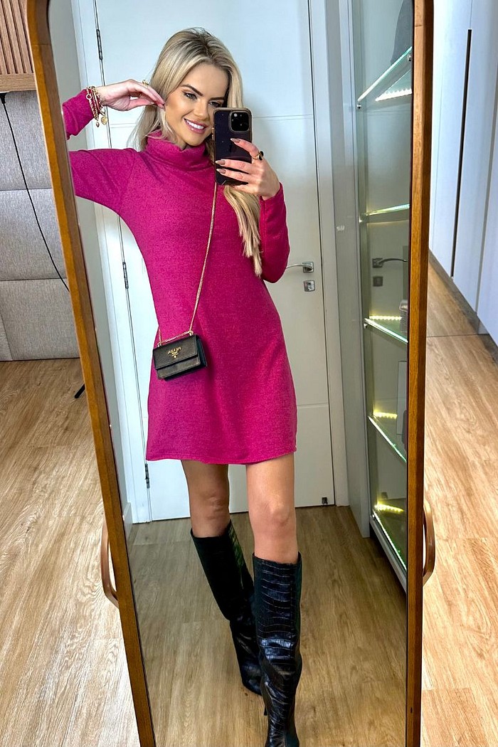 Vestido Gola Tricot Light Pink