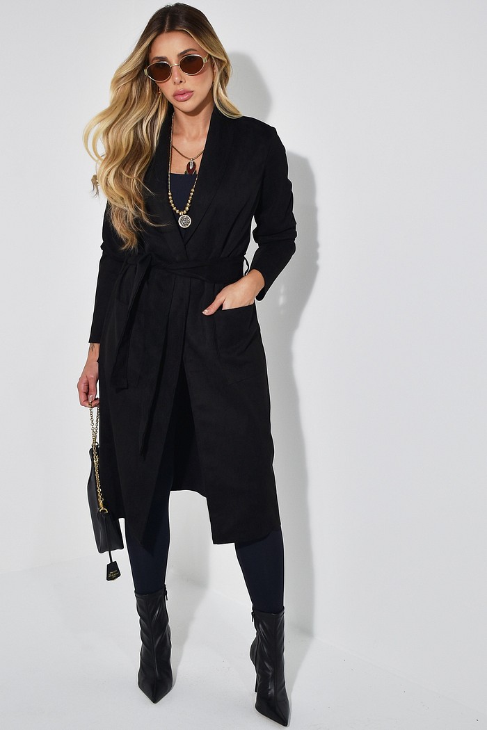 Casaco Longo Suede Preto