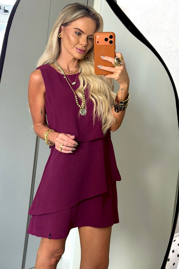 Vestido Regata Três Camadas Bordô