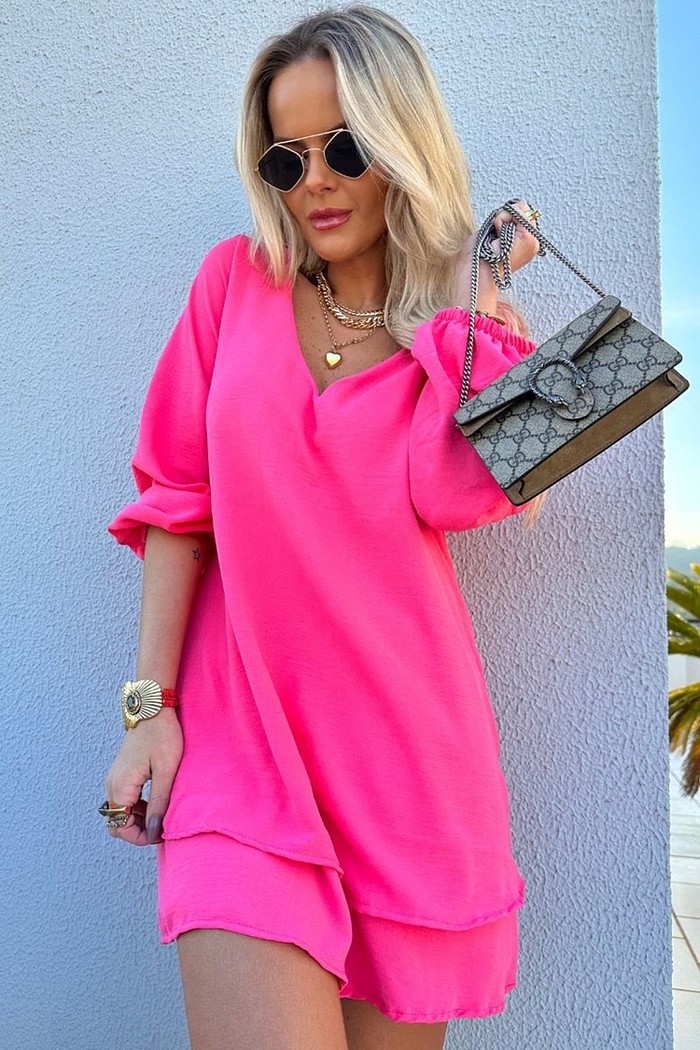 Vestido Duplo Maya Rosa Chiclete