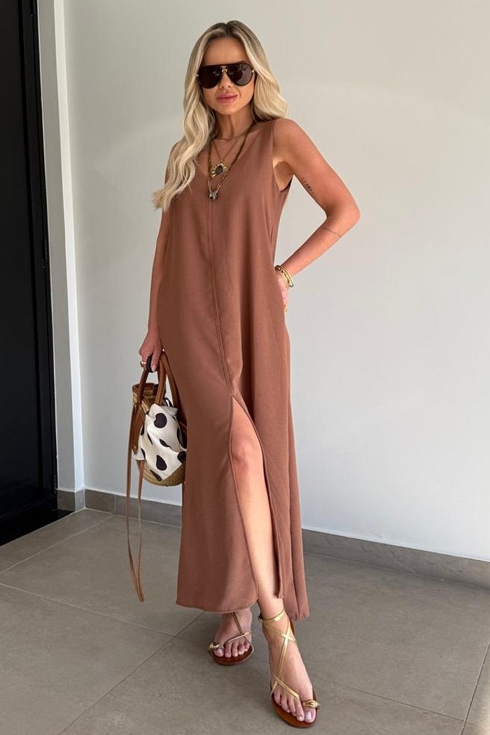 Vestido Midi Mahina Marrom