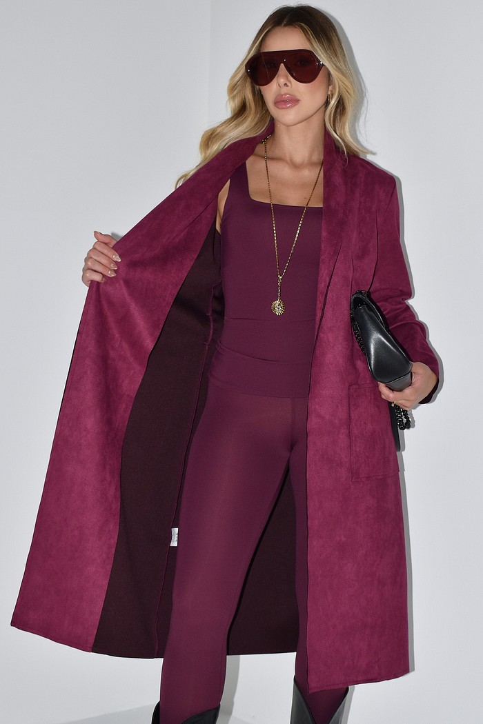 Casaco Longo Suede Bordô