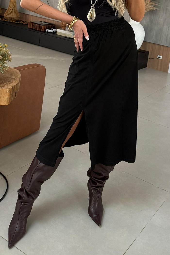 Saia Midi Fenda Preta