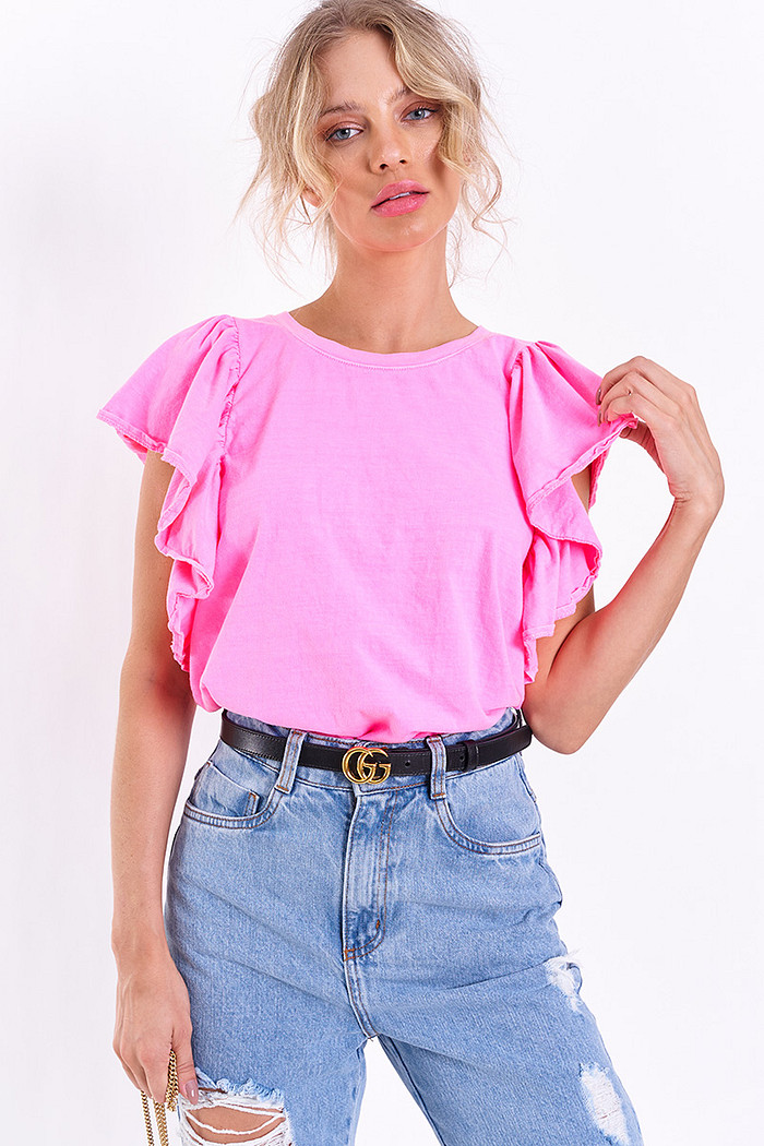 Blusa Babado na Manga Pink