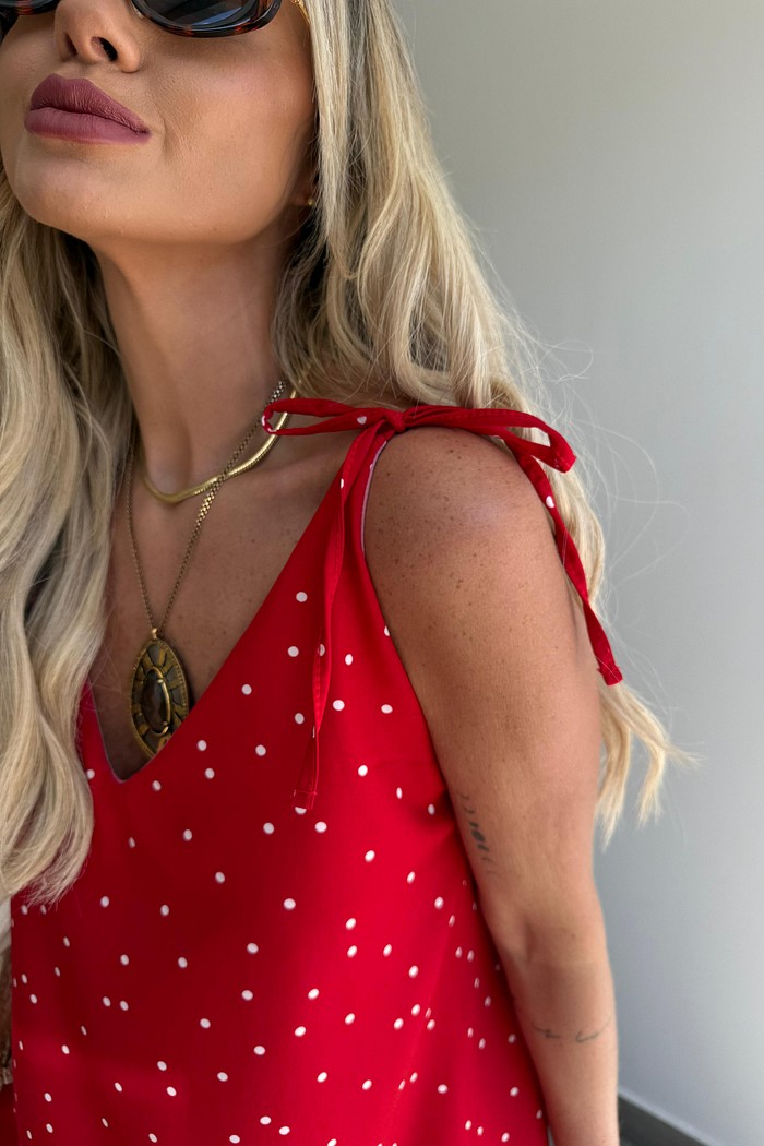 Vestido Curto Poá Vermelho