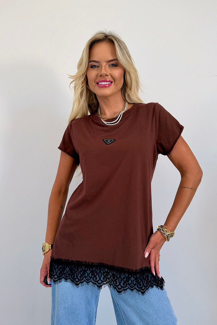 T-shirt Renda Marrom Café