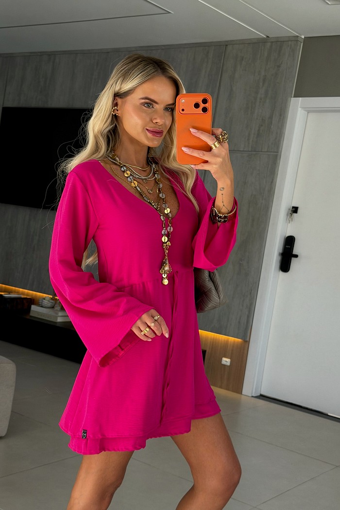 Vestido Gaby Manga Longa Framboesa