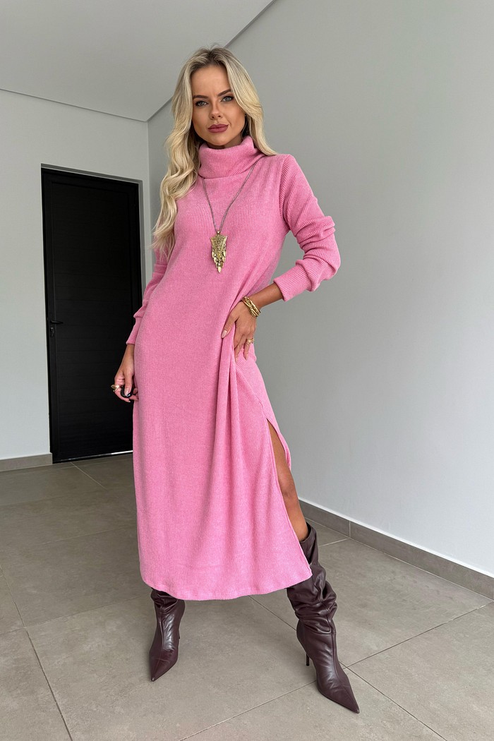 Vestido Midi Tricot Rosa