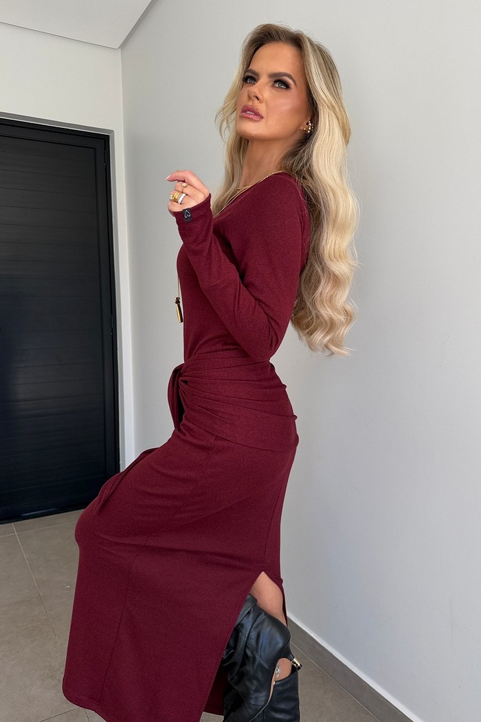 Vestido Super Midi Lanzinha Bordô