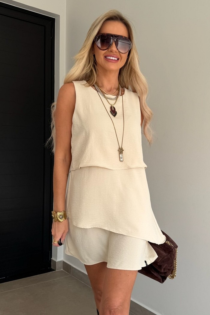 Vestido Regata Três Camadas Gelo