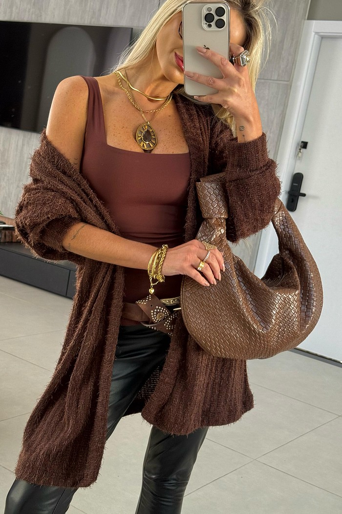 Casaco Amplo Tricot Julieta Marrom Café