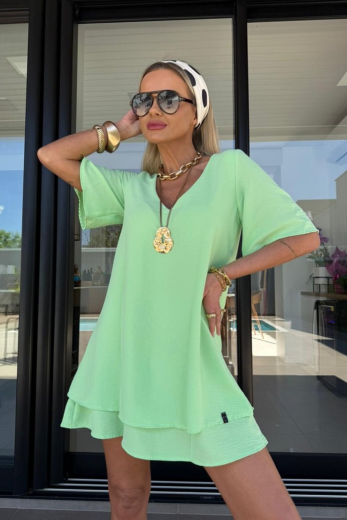 Vestido Maya Manga Curta Verde Candy