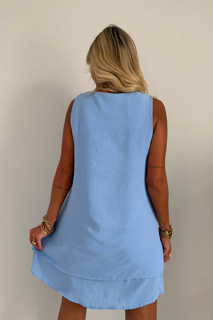 Vestido Curto Maya Sem Mangas Azul Claro