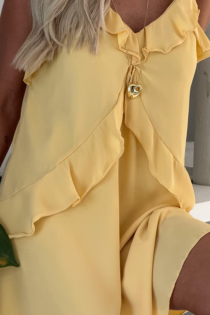 Vestido Curto Alças Flora Amarelo